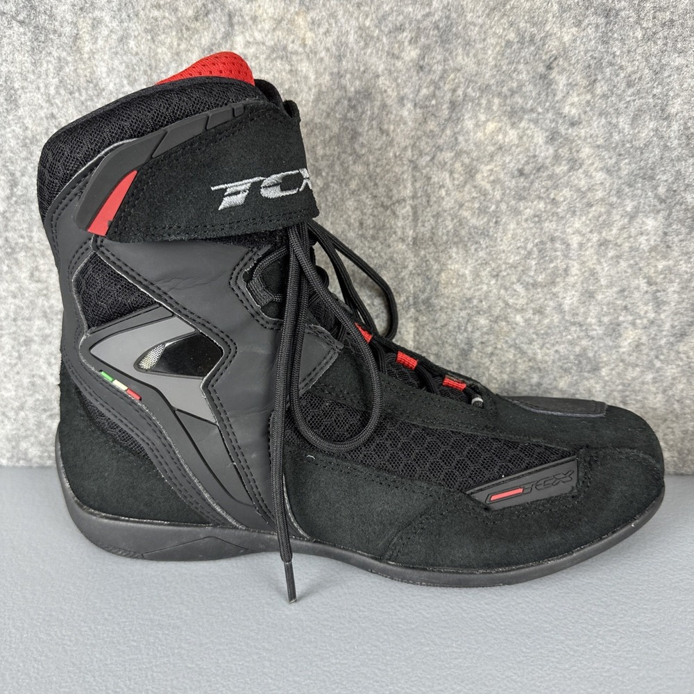 TCX Vibe Air Riding Boots Size 6 Black Red Motorcycle Racing Shoes Excellent Con